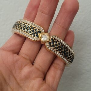Vintage  Swarovski Royal Blue & Crystal Bangle Hinged Bracelet